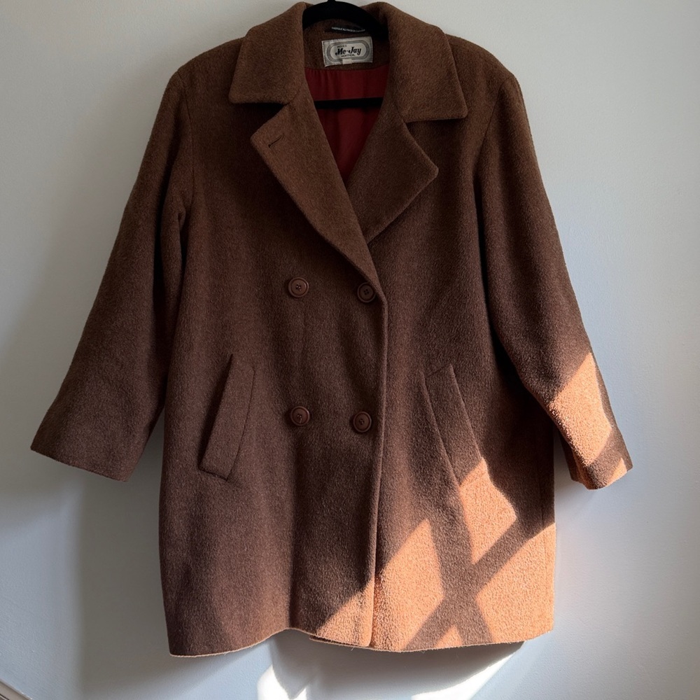 Vintage Brown Double-Breasted Alpaca Blend Coat